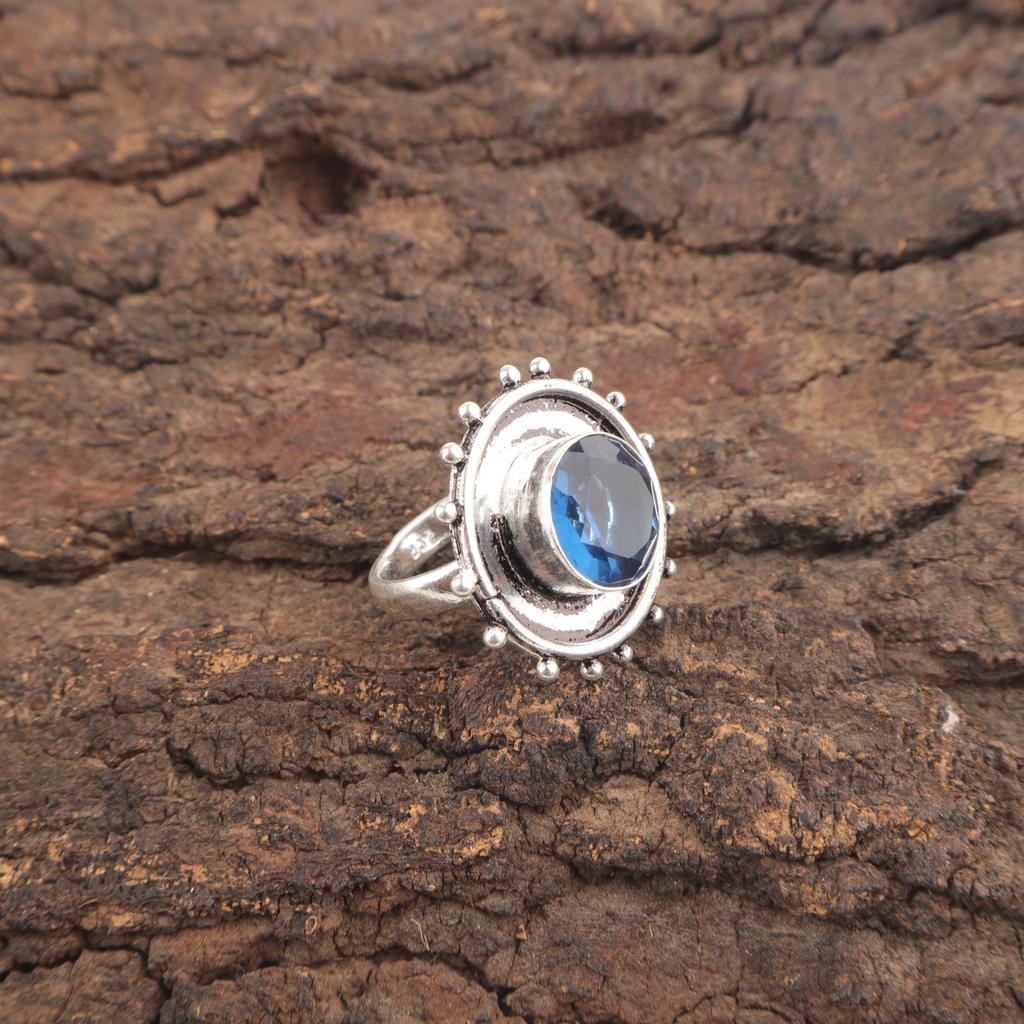 Natural London Blue Topaz Daughter Gift Cocktail Unique Ring 925 Sterling Silver RR-49-14