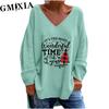 Autunno Inverno Donna Tinta Unita Scollo a V Manica Lunga Larga Casual Comoda T-shirt Top