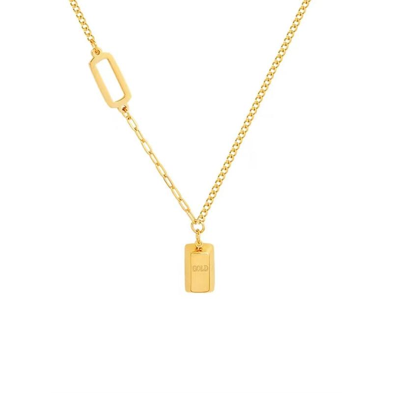 

Ожерелье из титановой стали с маленьким золотым бруском, ожерелье с подвеской в виде маленького золотого кирпича золотой