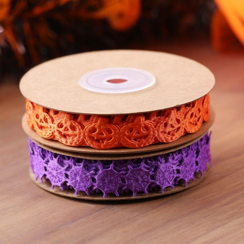 Embossed Design Halloween Ribbon 10m Length Handmade Pumpkin Ribbon DIY Ribbon Polyester Material Ghost Ribbon Gift Wrapping