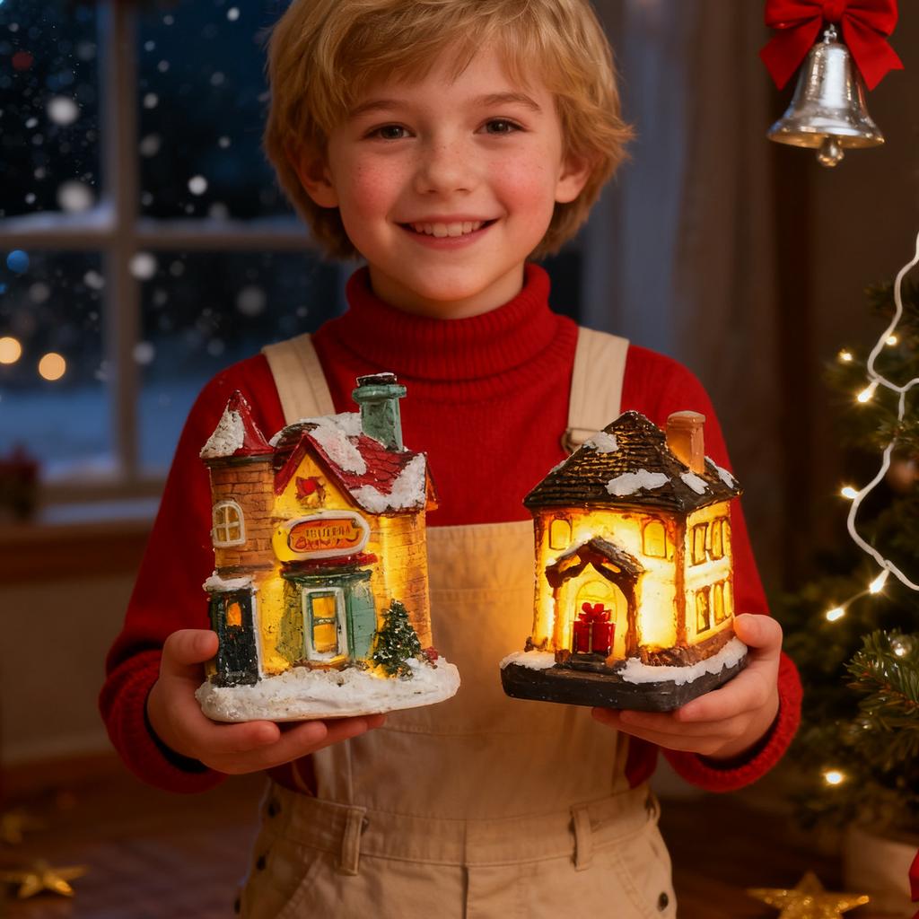 Vánoční vesnička LED Osvětlené vesnické domky, Vánoční vesnička kolekce Vnitřní pokojová dekorace Sběratelské budovy