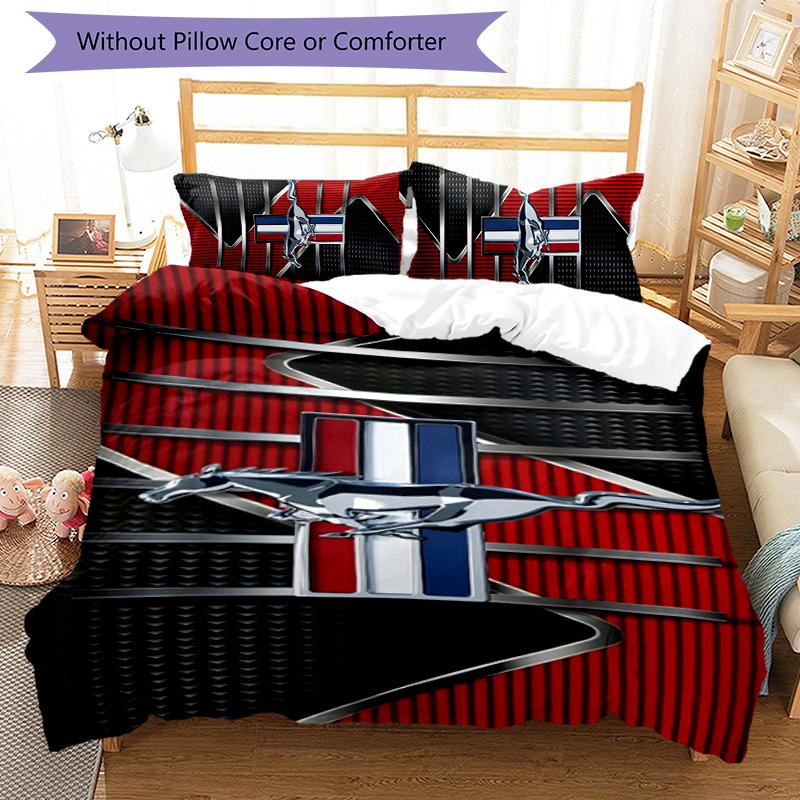 Mustang 3pcs Bedding Set Duvet Cover Closure Includes 1 Duvet Cover & 2 Pillowcases for All Seasons Bedroom Home Dorm Decor