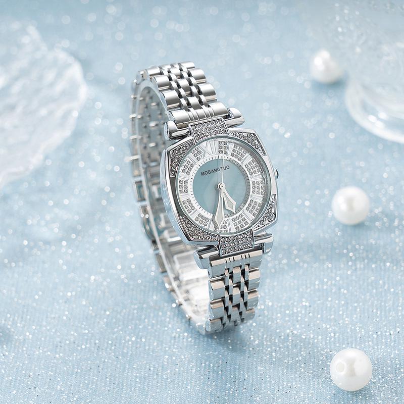 Gypsophila Steel Band Luxury Women's Quartz Watch with Diamond-Set Round Dial
