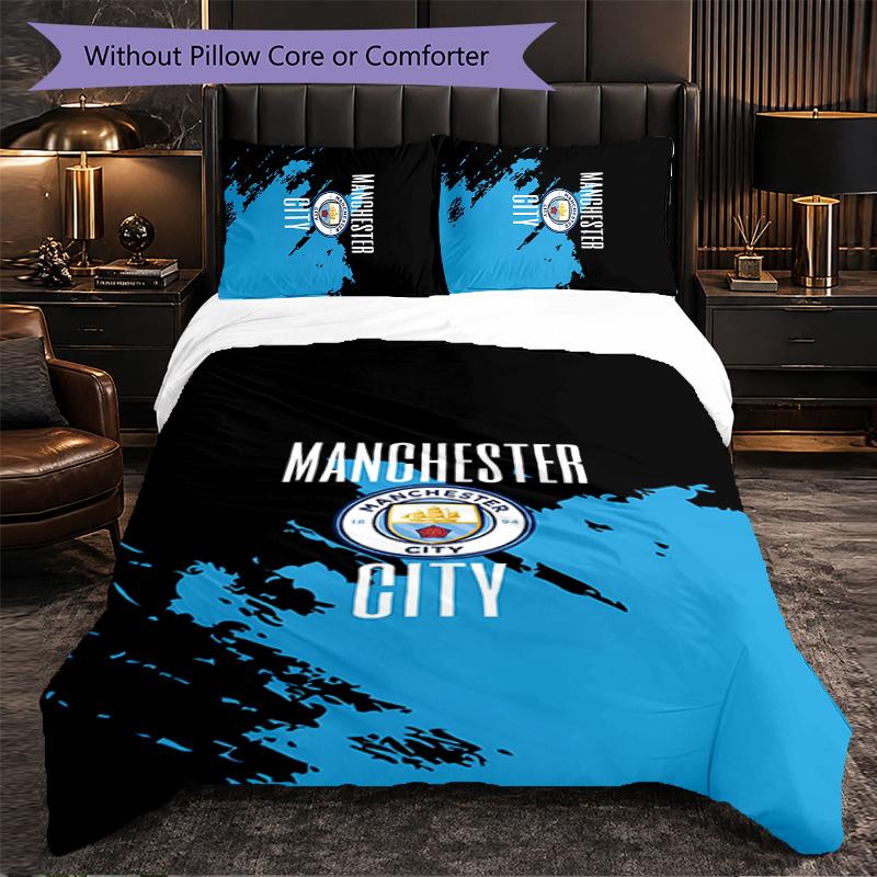 Manchester City 3 Piece Bedding Set Soft Duvet Cover Set with Pillowcases Printed Bedroom Decor Set for Home