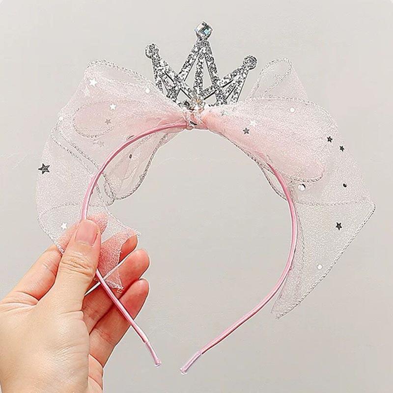 

1 шт. Детская корона принцессы, головной убор, милый бант из сетчатой марли, сказочные обручи для волос для девочки, подарки на день рождения, детские аксессуары для волос