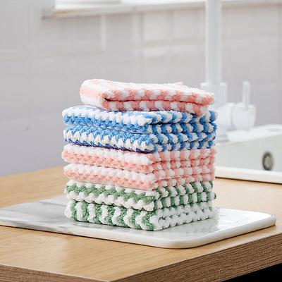 Chiffons de Nettoyage de Cuisine en Molleton Corail Rayé Qianxing