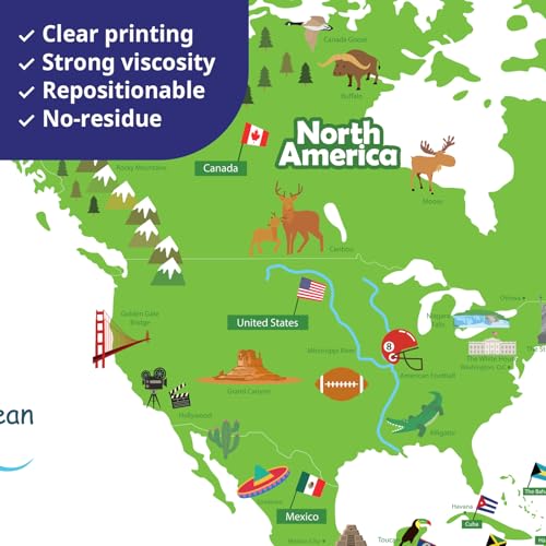 BASHOM SG2-115 Large World Map Wall Sticker, DIY Wall Decal for Kindergarten, Nursery, and Kids' Rooms. Perfect for Boys and Girls, Bathroom Decoratio