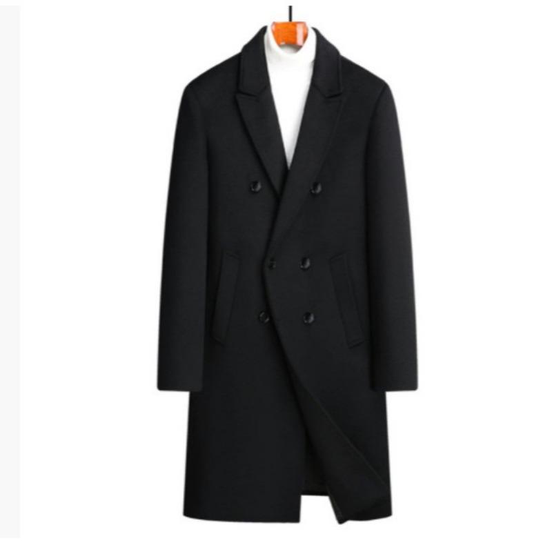 

Новое осенне-зимнее утолщенное мужское шерстяное пальто Свободное и модное Ветровка Двубортный пиджак M чёрный