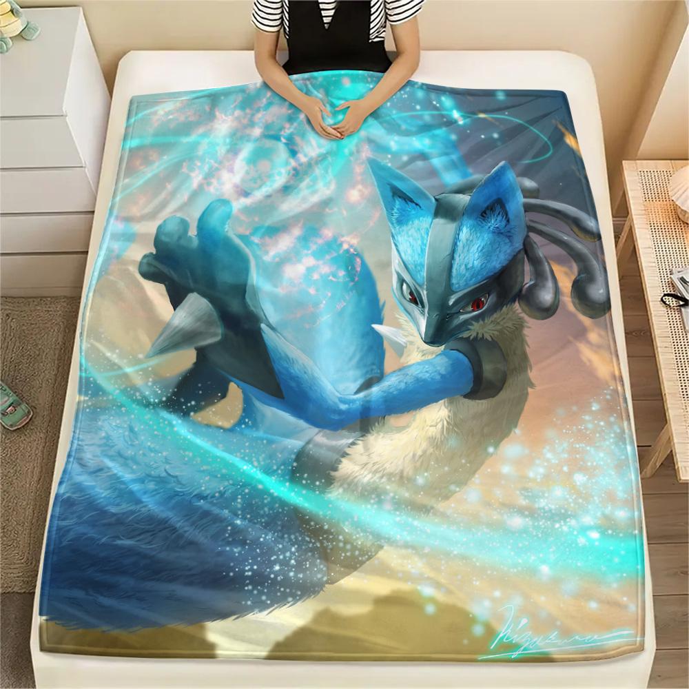 Lucario Print Flannel Blanket, High quality Comfortable for All Seasons, Home Decor, Warmth and Comfort