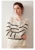 High-Neck Retro Black & White Striped Cashmere Sweater – Women's Long Sleeve Pullover for Autumn & Winter