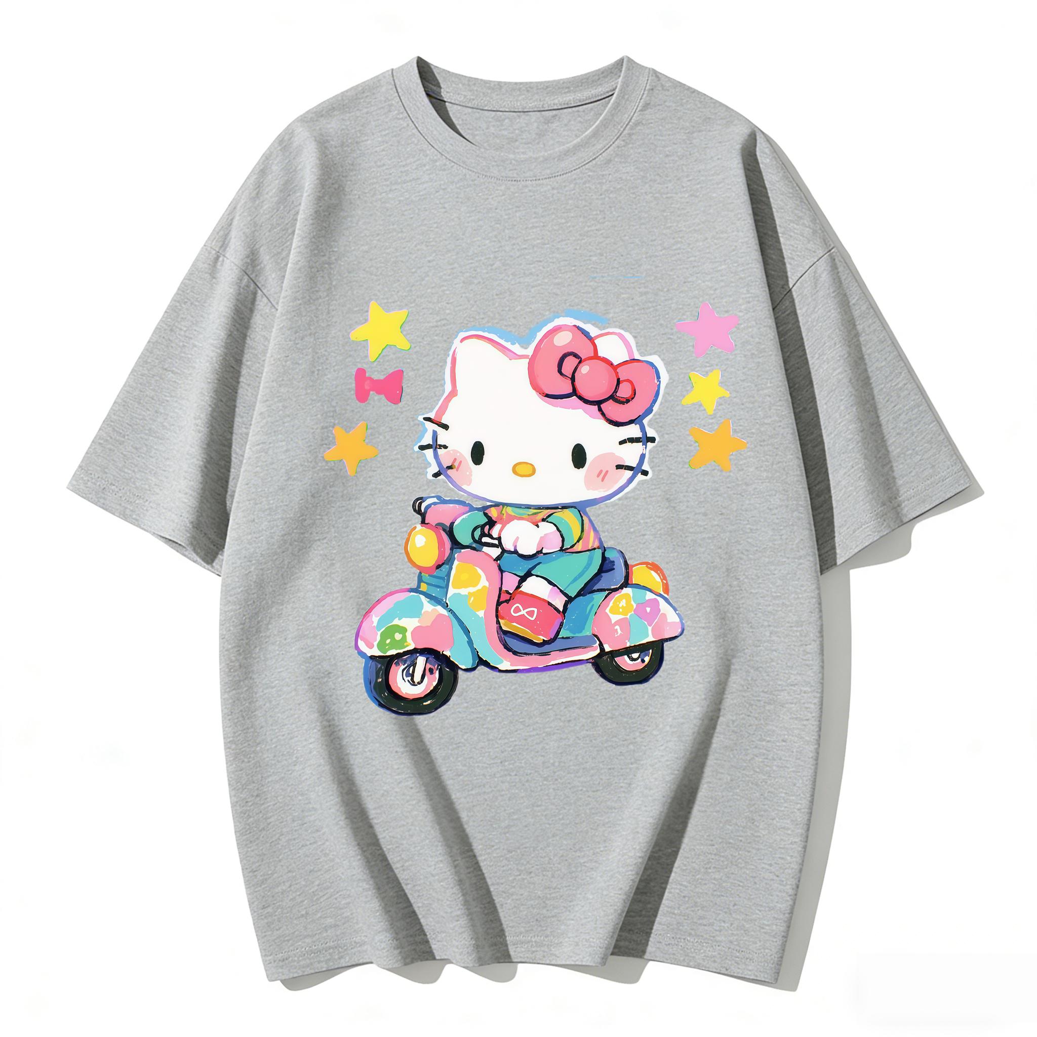 

2026 Summer Hot Sale New Arrival Kawaii Kitty Scooter Print Couple T Shirt Casual Loose Family Matching Outfits Parentchild Tee S