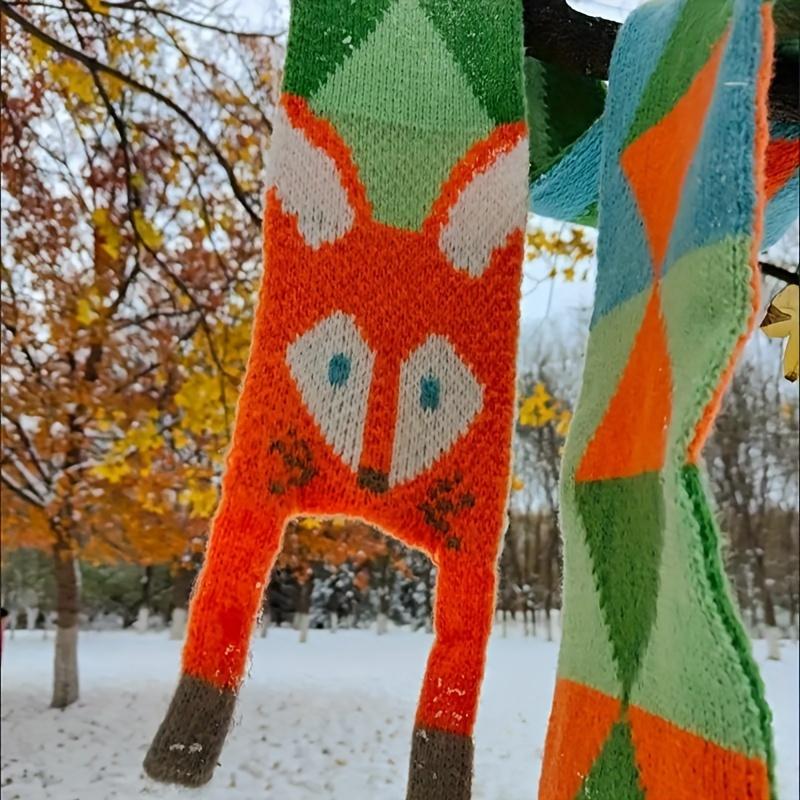 Cozy Fox Plush Scarf for Women - Knit Fluffy Cartoon Winter Neck Warmer Cute Animal Print Fashion Accessory Gift