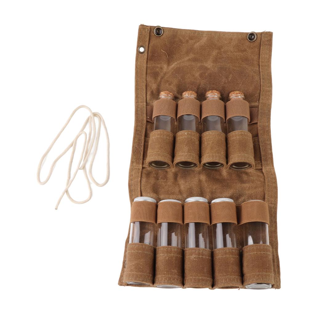 Portable Spice Bag Multipurpose Canvas Seasoning Storage Bag with 9 Spice Jars for Outdoor Camping