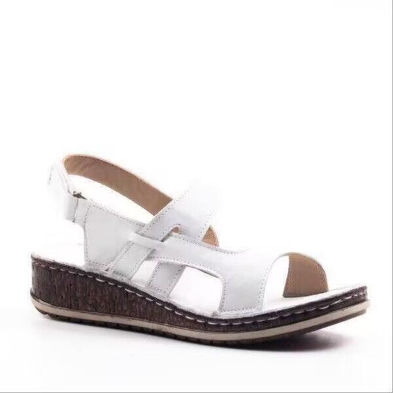 

Spring and summer flat-bottomed beach sandals sewing line casual large size open-toed thick-soled wedge heel sandals women s shoes 43 белый