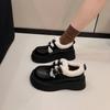 Stylish metal buckle non-slip thick-soled warm cotton shoes for women's winter new skirt and velvet small leather shoes