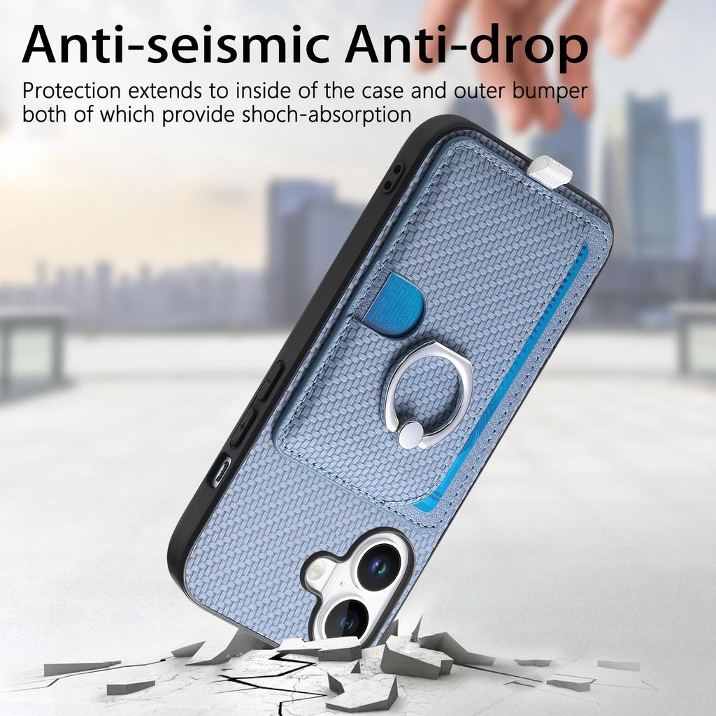For iPhone 16 Case Ring Kickstand Leather Back Cover with Magnetic Detachable Card Holder