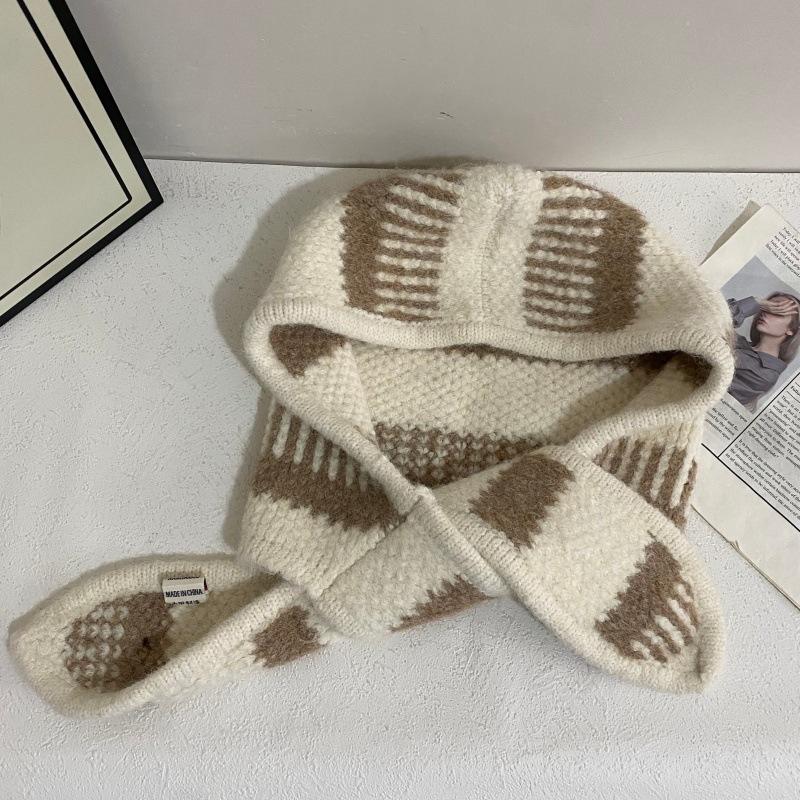 

JYL TS DIY Striped Beanie Scarf Women Autumn Winter Warm Neck Knit Hat Acrylic 1222Mao12889 карибський зелений колір