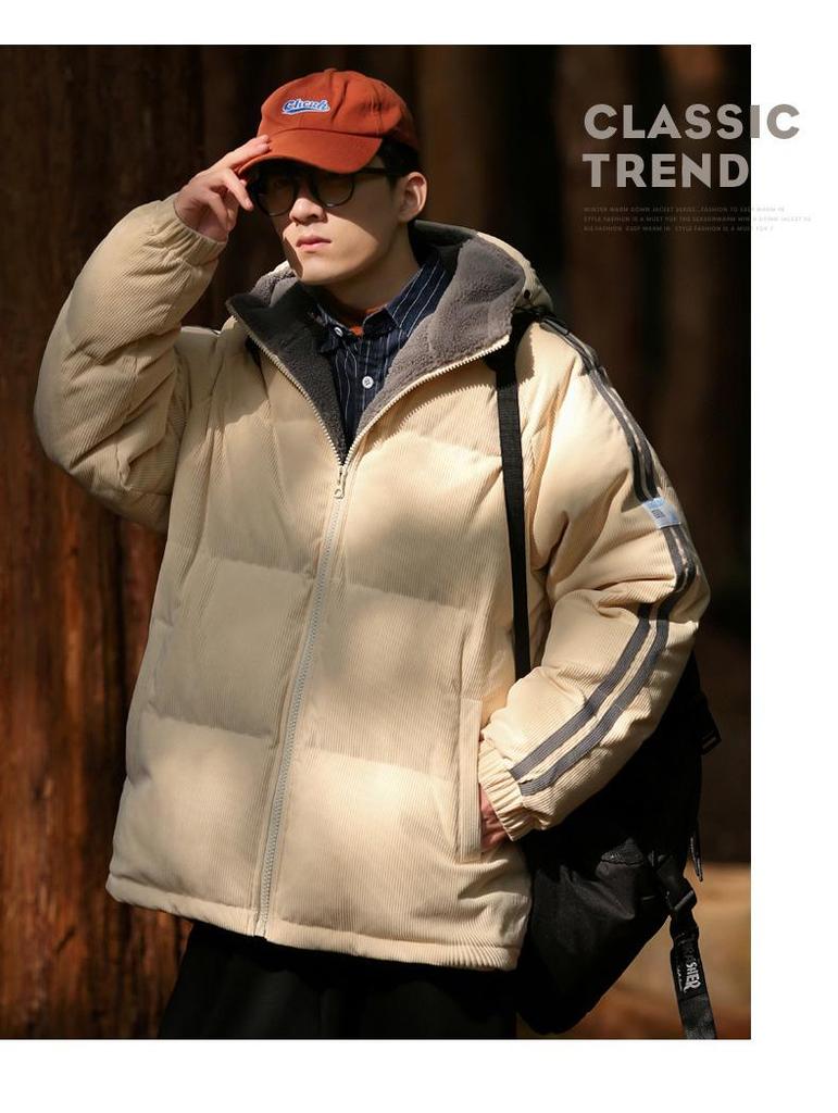 Men's 2025 American Style White Duck Down Striped Winter Jacket - New Style Plus Velvet Thickened Warm Casual Outerwear