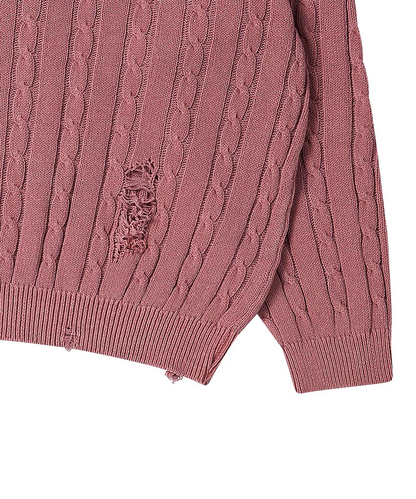 BEYOND CLOSET [Collection Line] Vintage Damaged Point Cable Knit Dull Pink