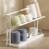 Double-layer Cup Rack with Drain Tray Rack for Kitchen Table Top Glass Cups, Tea Cups, Coffee Cups and Water Cups Organizer Shel