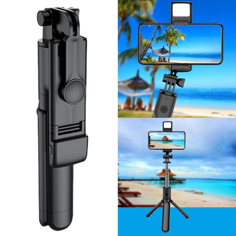 Telescopic Selfie Stick Portable Phone Tripod Holder Adjustable Extension Rod with Fill Light for Live Video Streaming