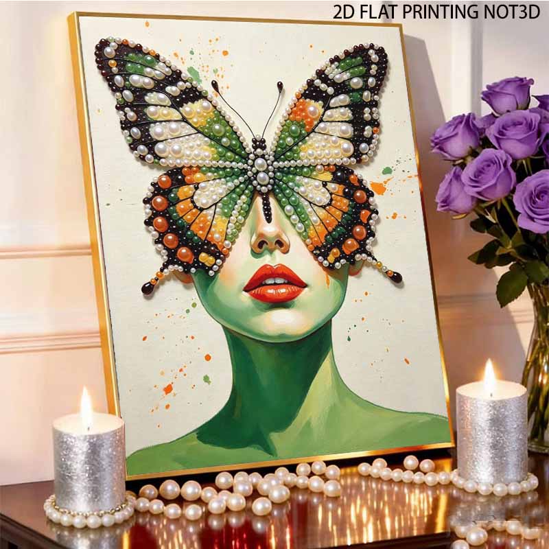 Butterfly Portrait Pearl Painting Kit with Frame Sparkling Bead Canvas Creative Leisure Craft for Wall Decor Gift DIY Art Hobby Project
