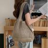 Women Crochet Tote Bag Hollow Beach Bag Large Capacity Fashion Knitted Bag Solid Color Simple Shopping Bag for Travel Vacation