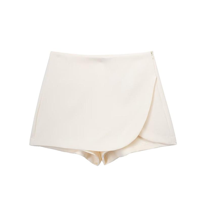 Women's Vintage Solid Culottes High Waist Asymmetric Split Mini Shorts Spring Summer Ladies Elegant Shorts Skirts