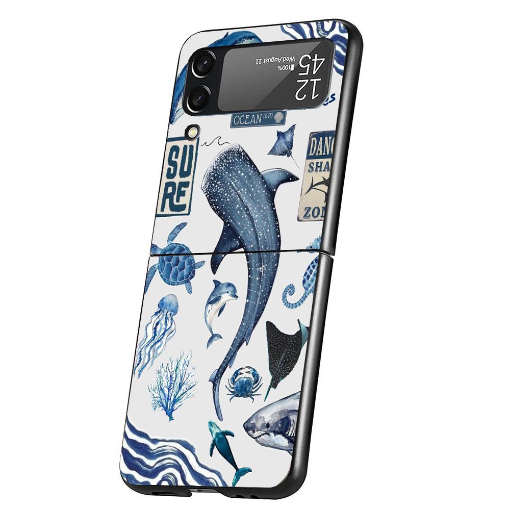 

Ocean Starfish Sea Turtle Shark Cover Phone Case For Samsung Galaxy Z Flip 7 6 5 4 3 5G Flip7 Flip6 Flip5 Flip4 Flip3 Black Fund Samsung Z Flip 5