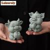Green Sand Stone Pig Persimmon Big Fortune Tea Pet Japanese Tea Spirit Tea Figurine Play Toys Tea Statue Ornaments Decoration