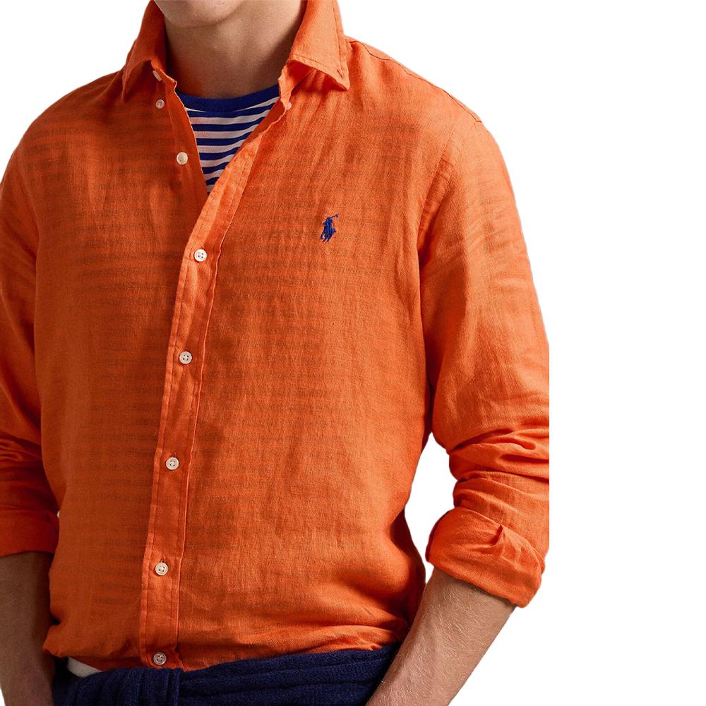 Polo Ralph Lauren Logo Slim Fit Long Sleeve Shirt Men shirts Orange 710966294002-100