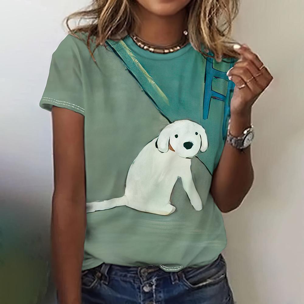 Women's T-Shirts Cute Cat Print Top Short Pullover Sleeved Fashion Casual Style O-Neck Oversize Tee Shirt Female Summer Clothing