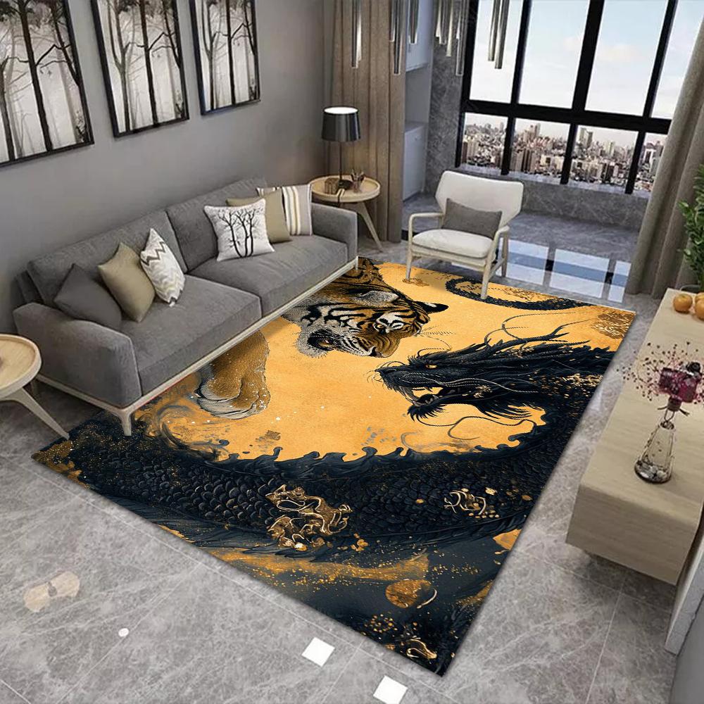 Eastern Mythology Dragon & White Tiger Carpet Chinese Style Power Theme Rug Home Decoration for Living Room Mat Indoor Carpets