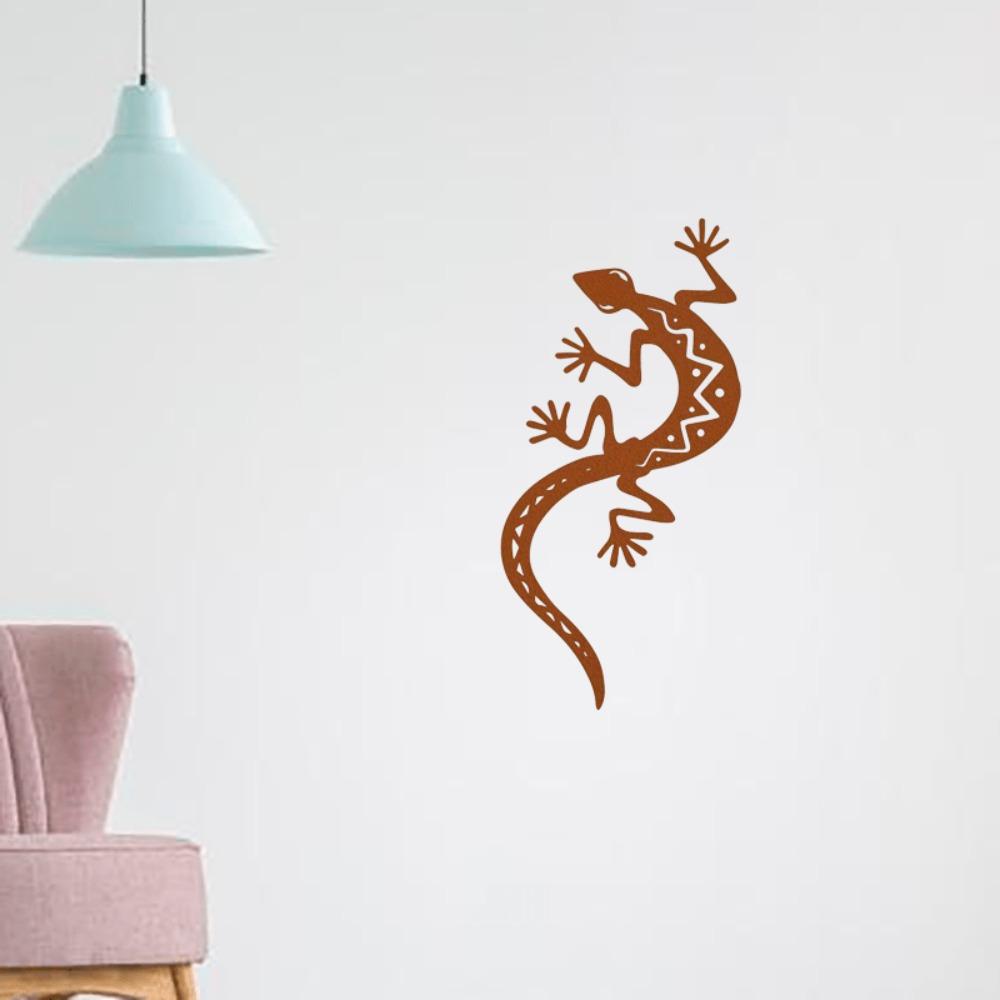 Rust Colored 3D Metal Gecko Wall Decor, Modern Lizard Silhouette for Living Room, Bedroom, Outdoor Art