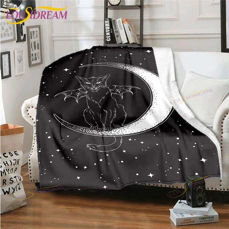 Satanic Cat 3D Printed Rectangle Blanket Flannel Wearable Blanket Unique Throw Blanket for Sofa Bed  Throw Blanket