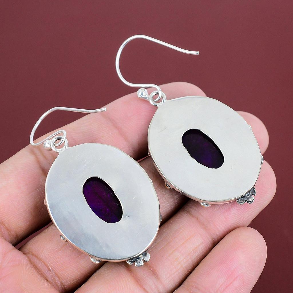 Purple Fire Labradorite Earring Gemstone Earrings 925 Sterling Silver Earrings Handmade Jewelry Unique Earring Gift For Her Oxidized Jewelry