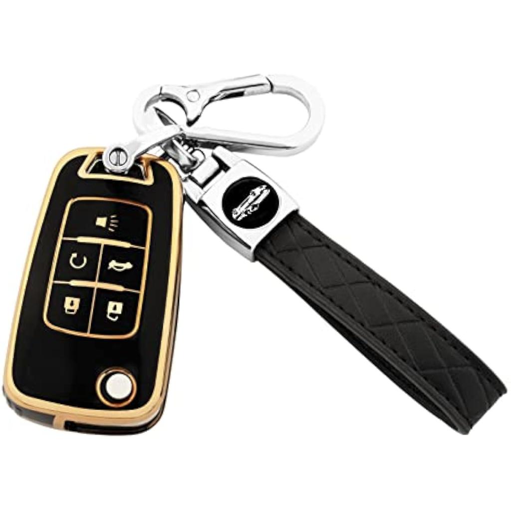 For Chevy Key Fob Cover with Keychain,Premium TPU Full Protection Key Case Shell for Equinox Camaro Cruze Malibu Impala Spark Sonic GMC