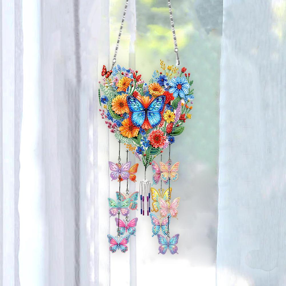 Acrylic Double Sided Flower Butterfly Diamond Painting Wind Chimes Wind Chimes DIY Diamond Kits DIY Rhinestones Wind Chime Kit