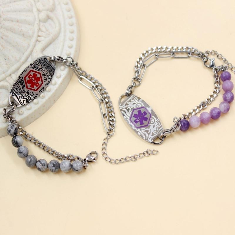 Verstellbares Medicals Alert ID-Armband mit gravierbarem Anhänger, Edelstahl, doppellagiges Armband, Handgelenkschmuck