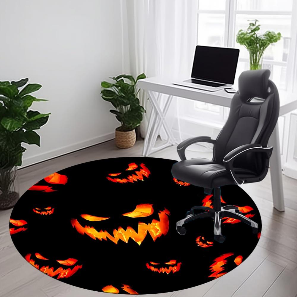 1pc Pumpkin Halloween Office Round Area Rug, Indoor Mat Suitable For Office, Under Office Chairs Bedroom Living Room Home Decor, Room Deco