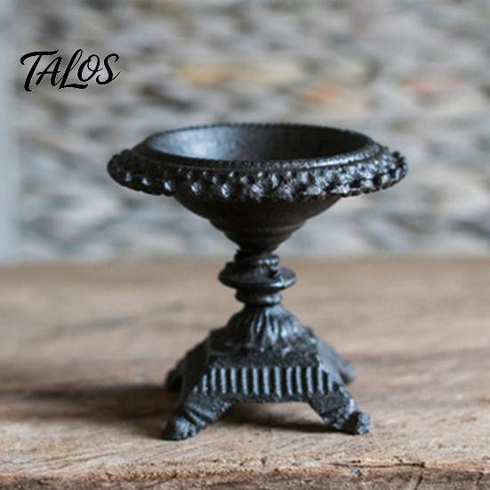 Durable Cast Iron Candle Display Heavy Duty Holder, Retro Candlestick Holders, Handcrafted Holder With Storage Basin Metal Pillar Stand for