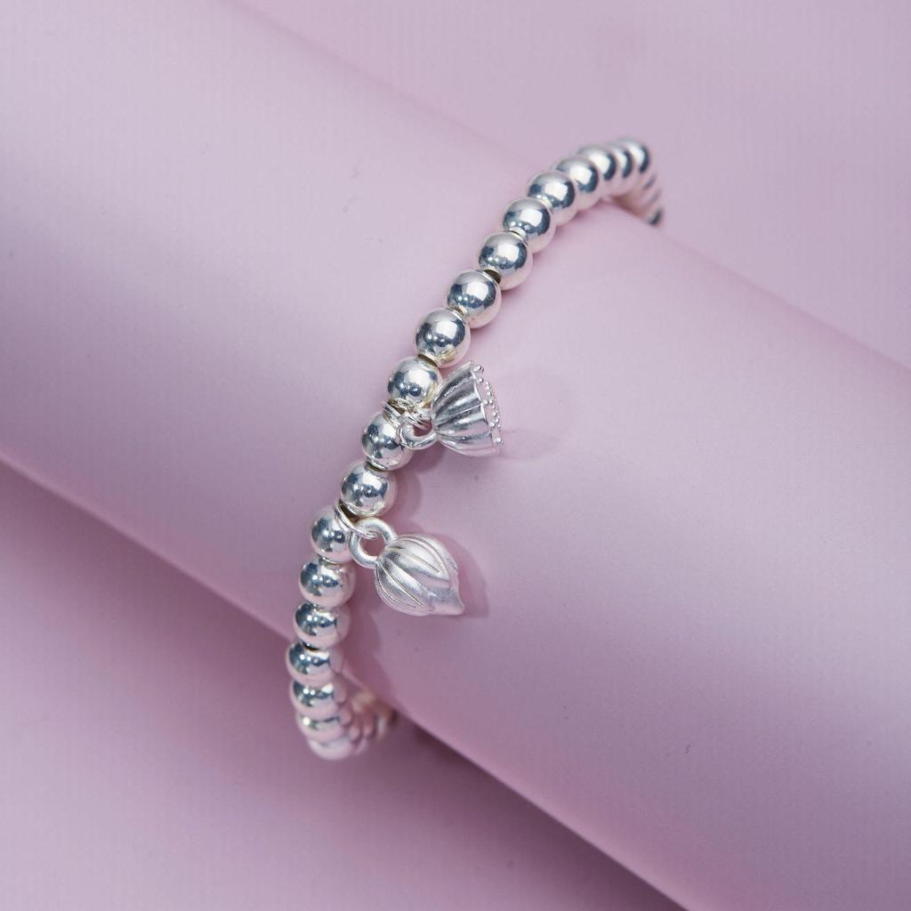 Two Lives Joy Sterling Silver S999 Lotus Pod Bead Bracelet - Pure Silver Women's Fresh Style Accessory