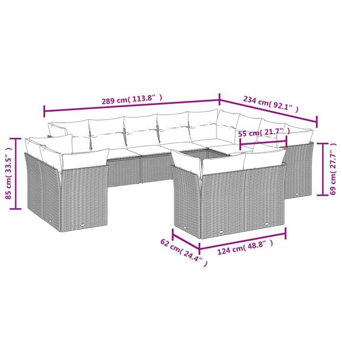 VidaXL Salon de Jardin avec Coussins 12 pcs, Canapés de Terrasse, Ensemble de Meubles d'Extérieur Patio, Moderne, Gris 3218531