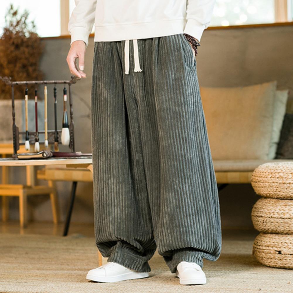 Oversized Pants Tradition Casual Autumn Wide-leg Trousers Harajuku Corduroy Streetwear Straight Pants Male Elastic Waist Loose