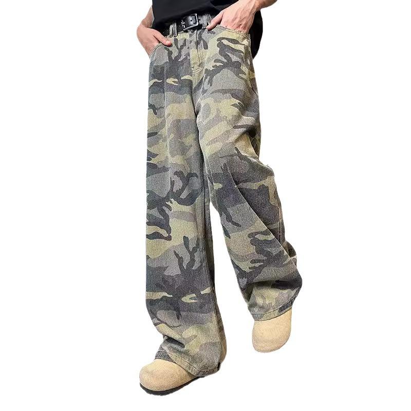 Dámské americké retro džíny Street Hip-hop rovné široké kalhoty volné moppingové kalhoty