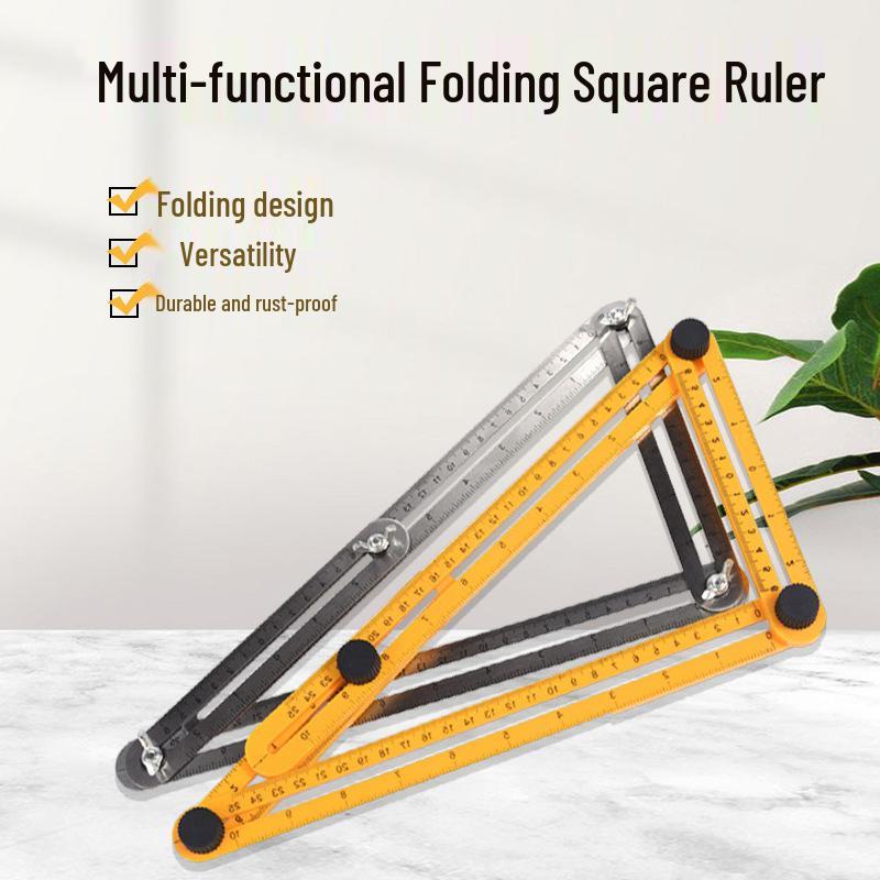 Four-Fold Aluminum Alloy Universal Angle Ruler - Multi-Functional Right Angle and Irregular Shape Woodworking Folding Ruler