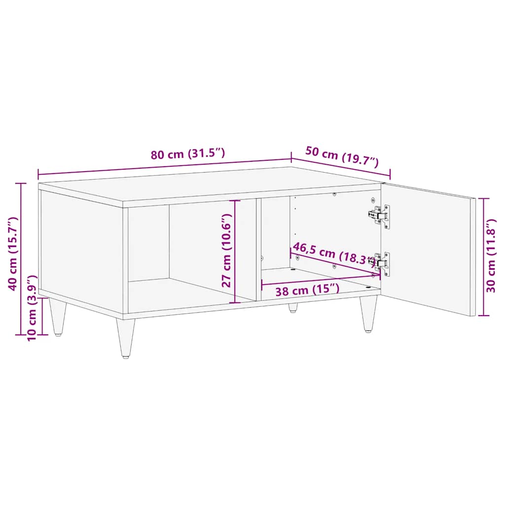 Coffee Table Light Grey 80 x 50 x 40 cm Solid Mango Wood
