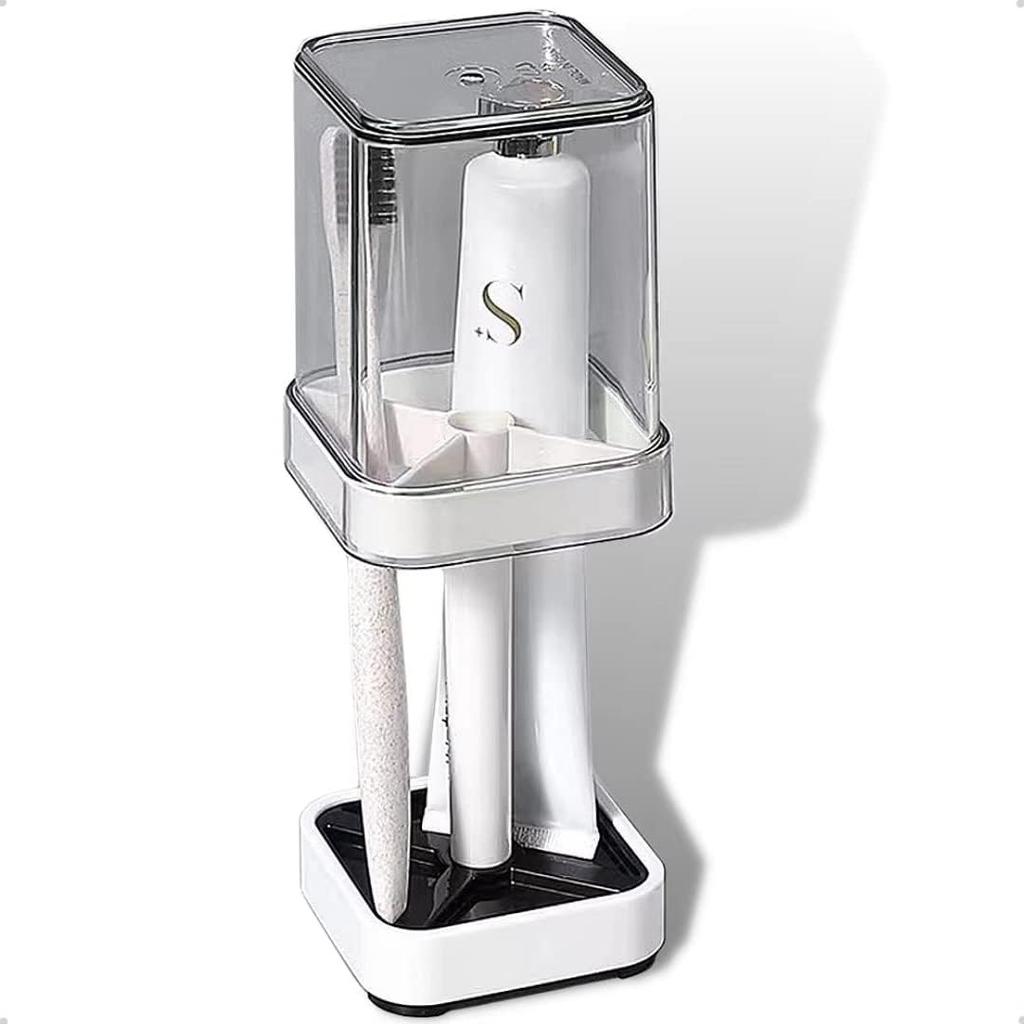 Toothbrush Holder with Cup/Cover Contains 3 Slots Compatible with Conventional Toothbrushes Can Store Toothpaste