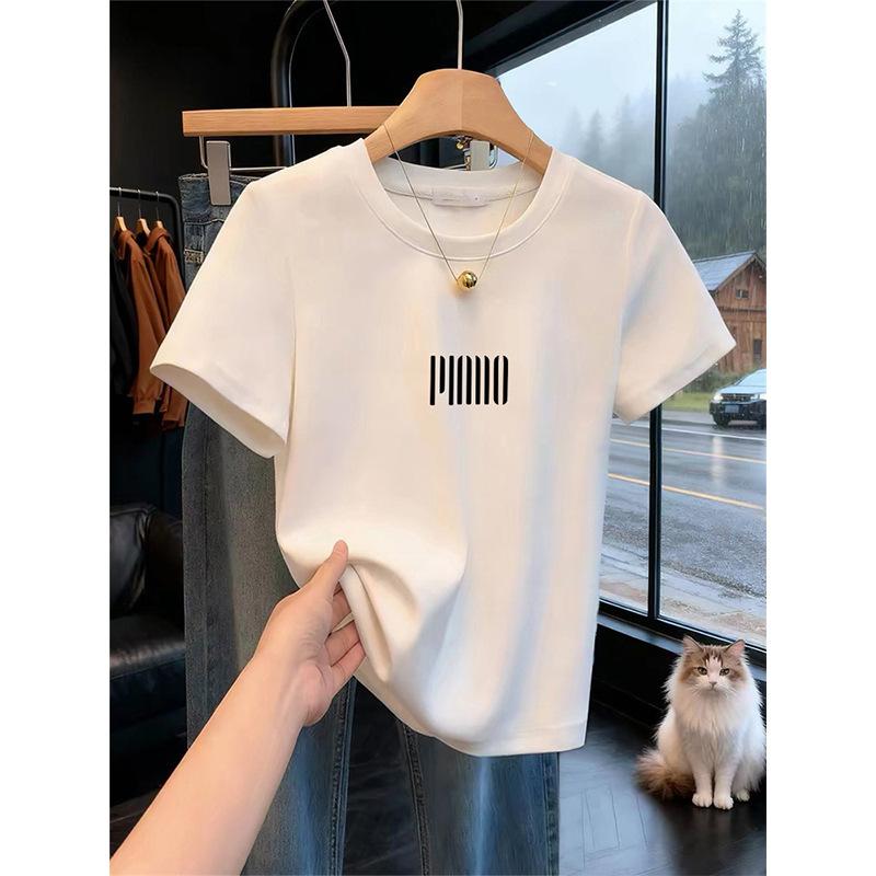 Summer new pure cotton white short-sleeved T-shirt women s shoulder thin simple versatile temperament bottoming shirt top S