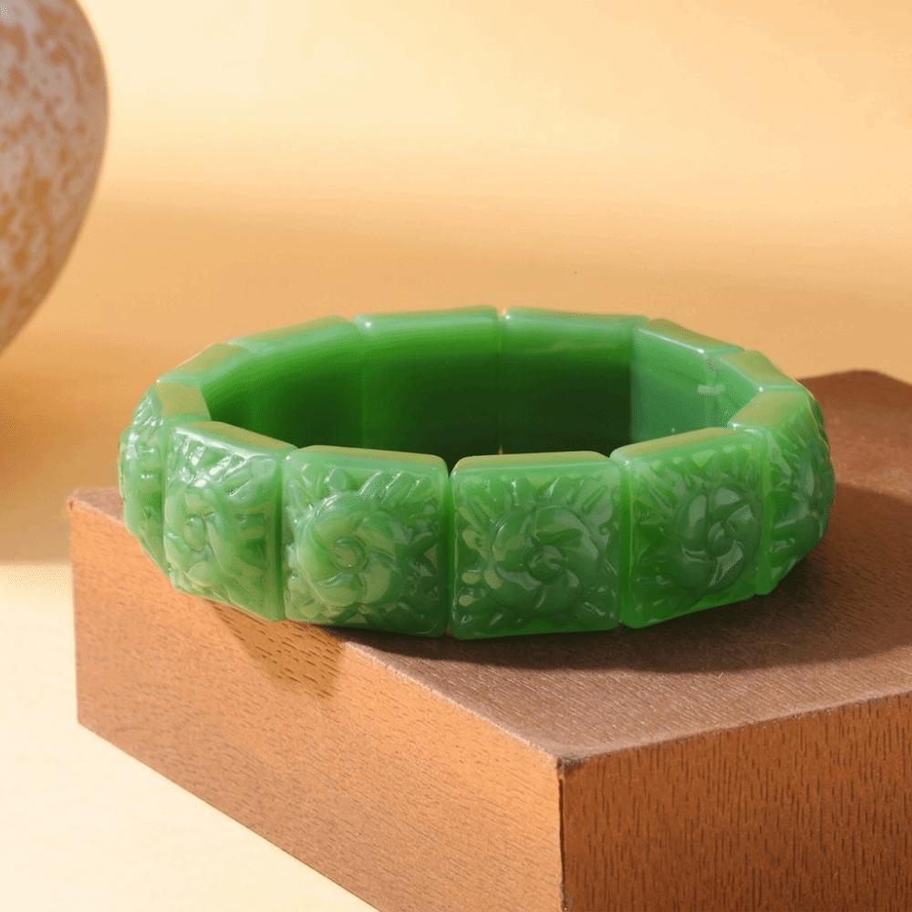 Flower Carved Jadeite Flower Bracelet White Stone Bracelet Jadeite Bangle Amulet  Women Gifts темно-зеленого